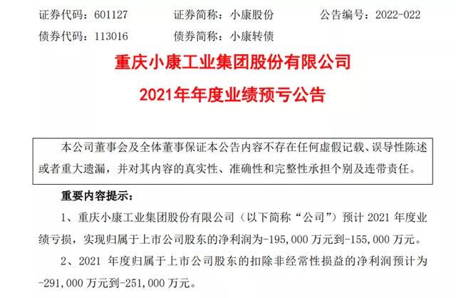 小康股份去年预亏19.5亿，新能源板块成拖累