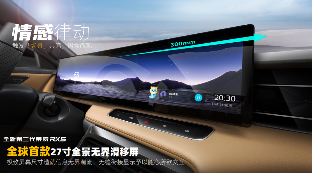 第三代荣威RX5搭27英寸中控屏 可移动30cm