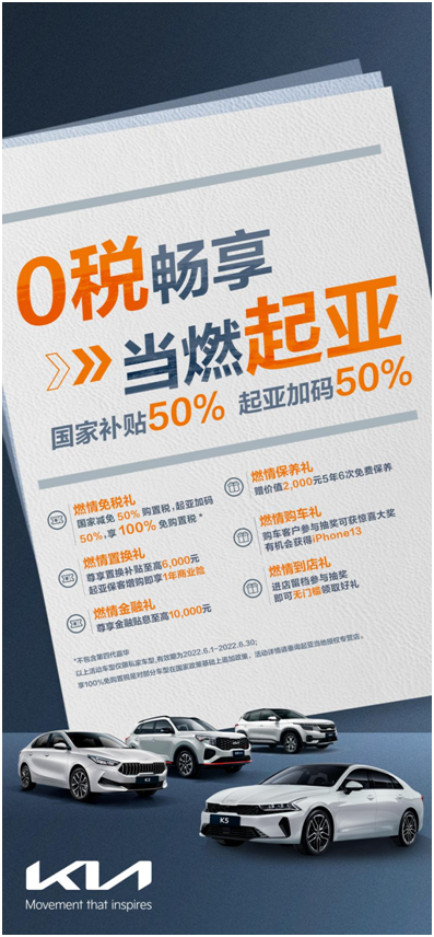 100%免购置税，起亚加推六重购车尊享礼遇