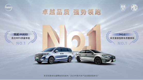 上汽乘用车荣威iMAX8、MG6斩获“2023中国bsports必一体育产品质量表现研究（AQR）”两大组别冠军！